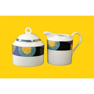 90s Creamer & Lidded Sugar in Mikasa Currents Pattern